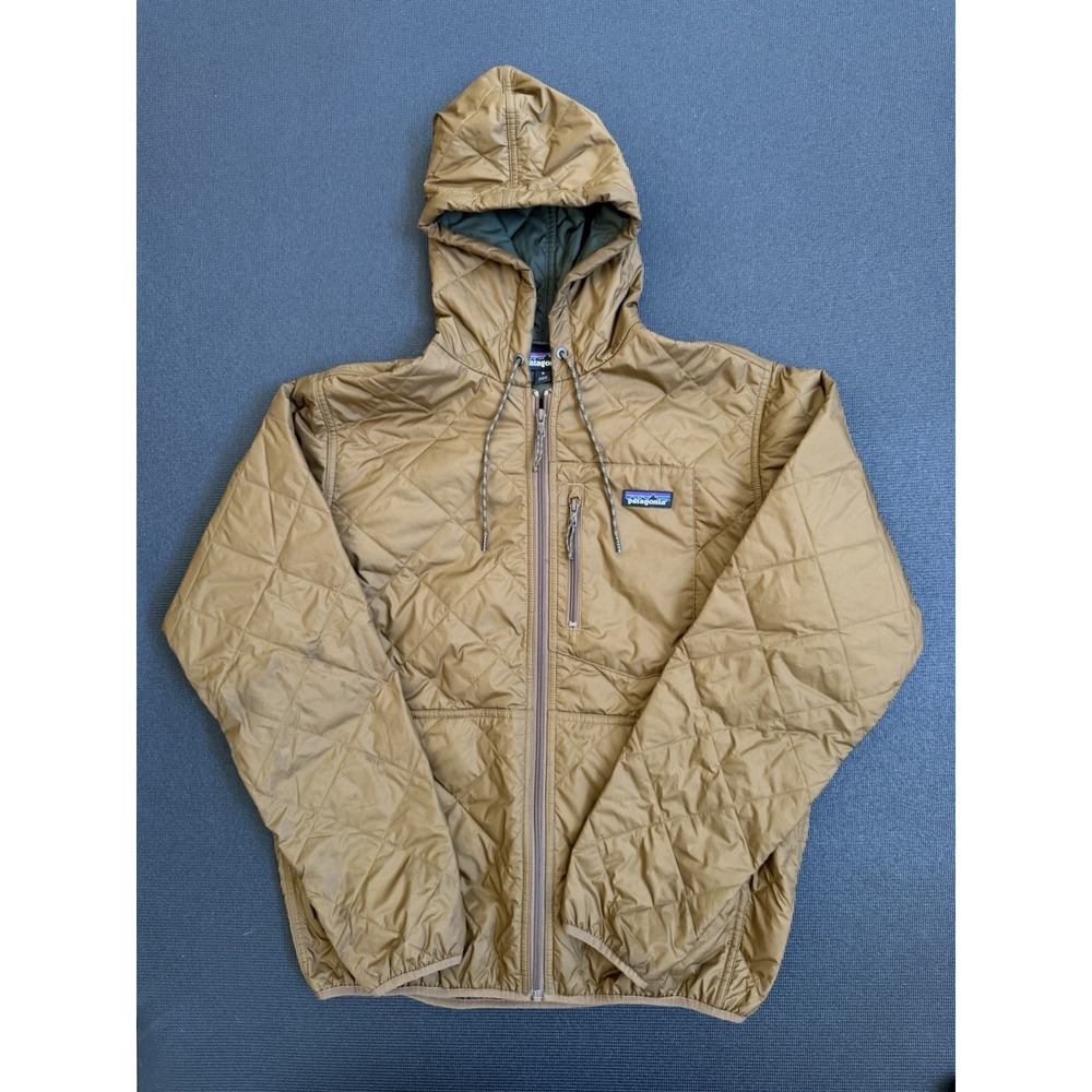 Patagonia Diamond Quilted Bomber Hoody Mens M Brown Puffer Jacket